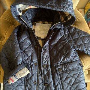 Burberry Blue Puffer Jacket with Hood and Zipper Closure - 12M